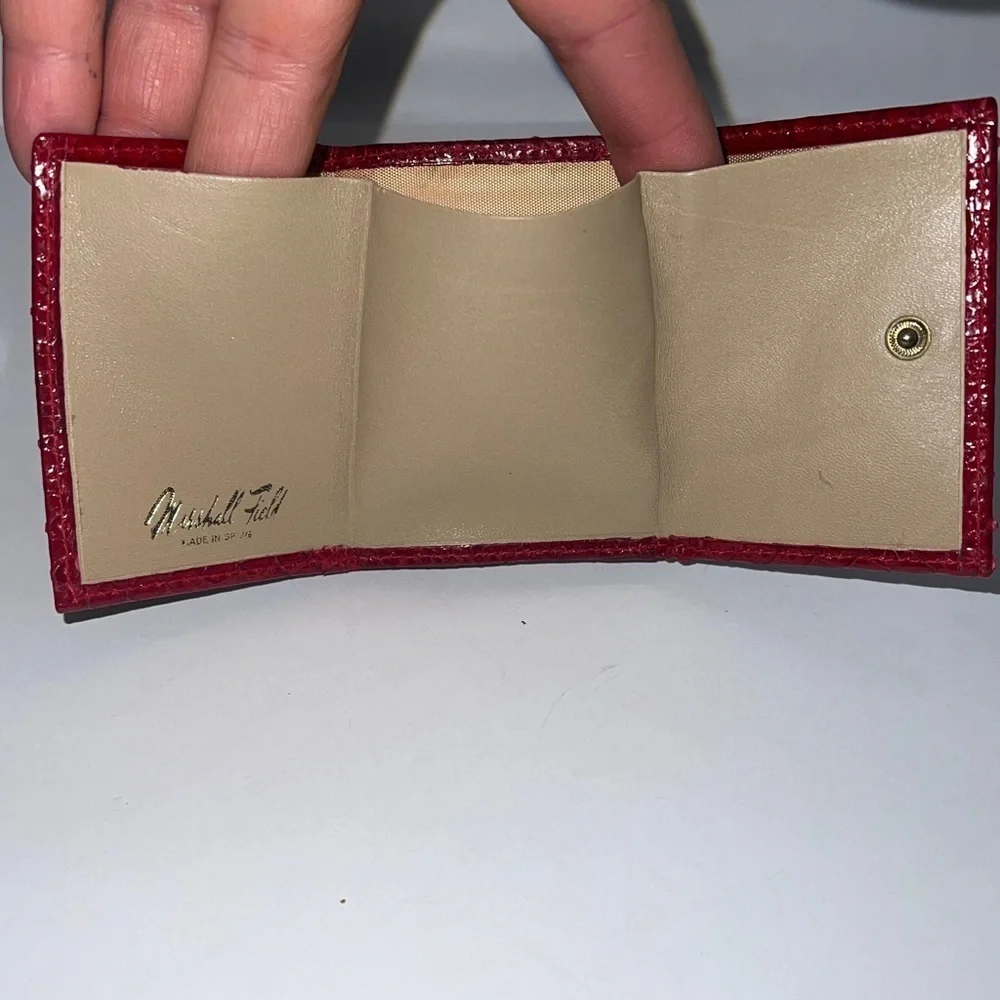 Marshall Field’s Red Snakeskin Mini 3” x 2.5” Kisslock Trifold Wallet - Unused